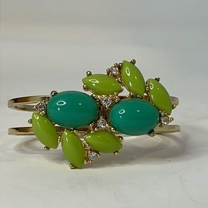 Green Cabochon & Gold Tone Banana Republic Crystal Hinged Bangle Bracelet